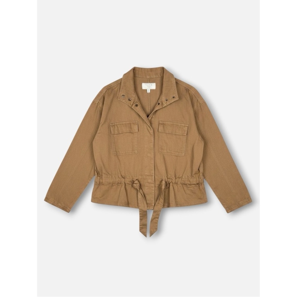 Time and Tru‎ Cropped Utility Jacket Brown S Snap Front Tie Waist Casual